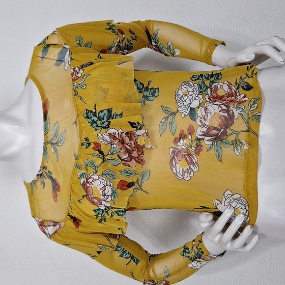 Haute Monde (NEW) Floral Bohemian Hippie Boho Mesh Ruffle Sheer Blouse Size S - Picture 1 of 8